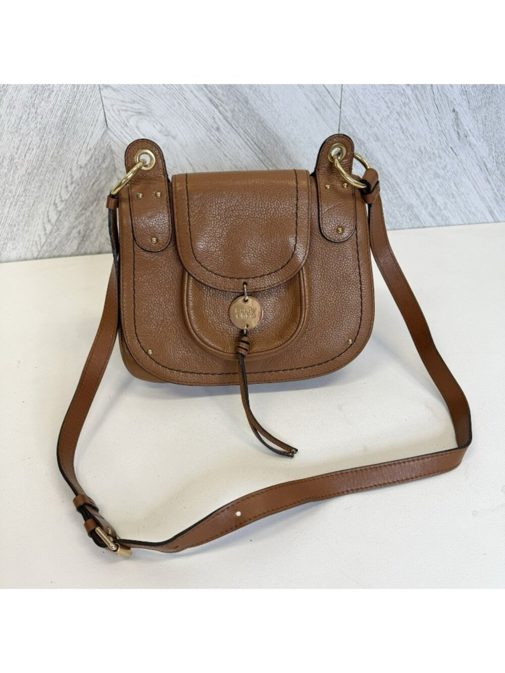 See By Chloe Susie Crossbody Saddle Bag Shoulder Purse Brown Pebbled Leather